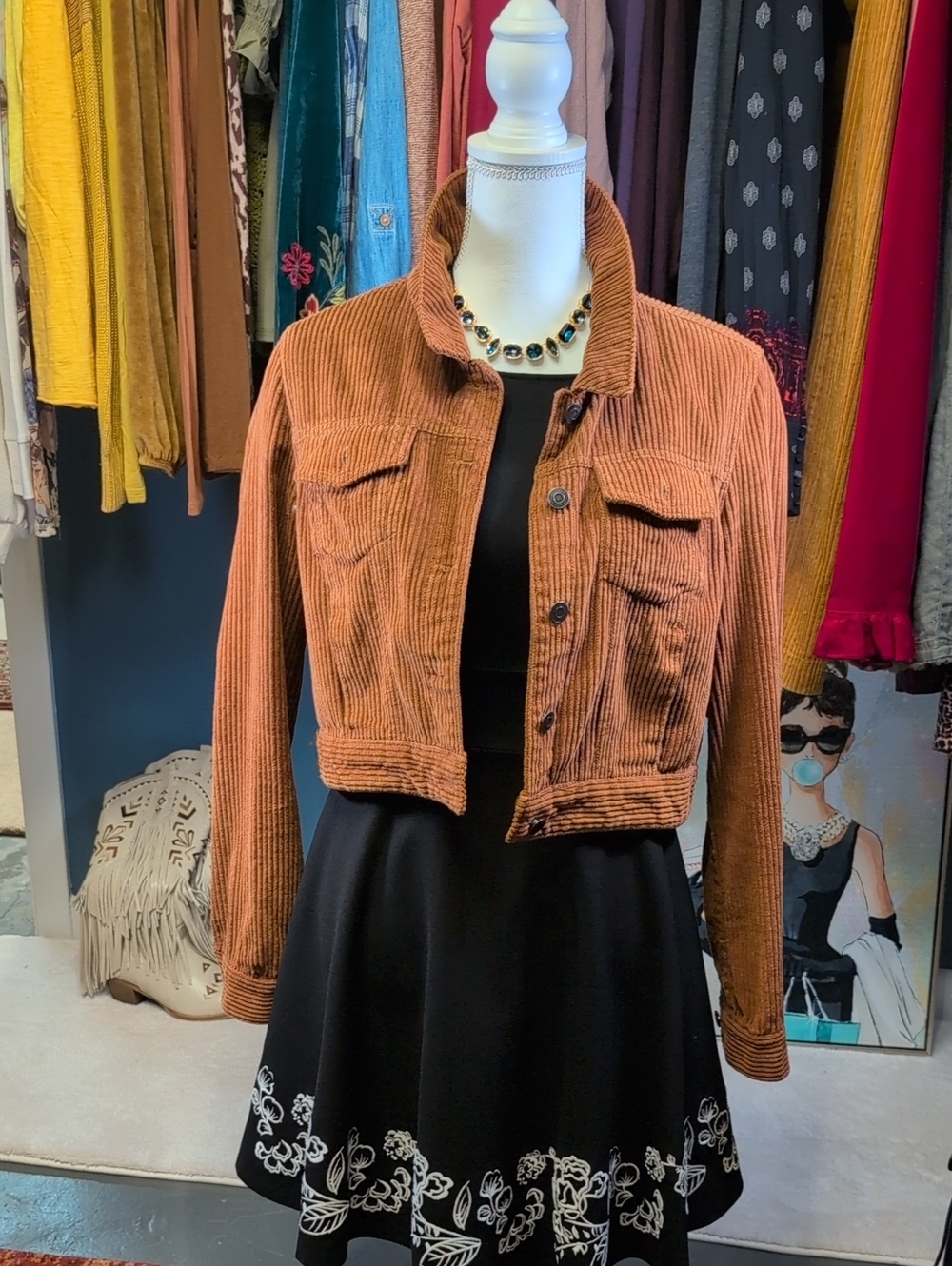 Cropped Corduroy Jacket - Rust Orange